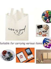 大容量基督教帆布手提包 - 轻便时尚单肩包，配有固定肩带，开口顶部，印有圣经经文，易于清洁，是送给基督教信徒的礼物