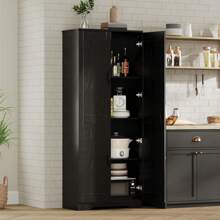 CuisinSmart 60"Tall Kitchen Pantry Cabinet With 2 Doors And Adjustable Shelves,Freestanding Pantry Cabinet Cupboard For Kitchen Living Room Dinning Room - Black - View 7
