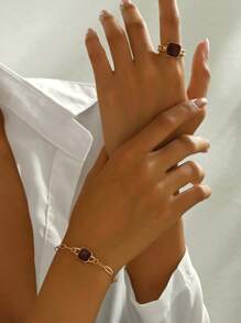 2 件女士时尚首饰套装，经典别致滴油立方体几何项链和戒指套装，百搭日常和节日礼物 - Golden - 查看 2