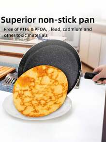 1 Set (1pc Skillet +1pc Applicator) Flat Skillet, Crepe Pan, Tortilla Pan, Flat Skillet, Omelet And Kitchen Induction Cooker Pan, Pancake Pan Round Skillet With Cooling Handle, This Crepe Pan Can Be Used On Gas, Induction Cooker, Electric Stove, Electric Ceramic Stove And Other Stoves
