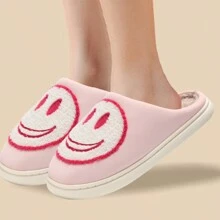 Chaussons avec Visage Joyeux Femmes Hommes Peluche Chaud Hiver Chaussons Supérieur Rétro Smile Pantoufles Doux Moelleux Mémoire Foam Chaussons