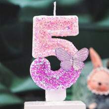 1pc Sparkling Happy Birthday Celebration Candles - Glittery Purple Ombre Butterfly Designed Birthday Number Candles (0-9), Cake Topper Decor For Birthday, Anniversary, Graduation Party, Adult Gathering, Dessert Table Decorations, Baking Supplies, Party Decorations,