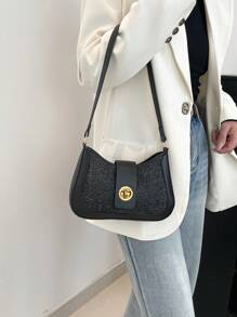 Nicho Bolsa feminina de ombro axila transversal, moda de deslocamento chique estilo coreano bolsa de sela com fecho de trava, outono/inverno