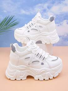 Fall/Winter Women's Platform Wedge Sneakers - Fashionable Sport Shoes, Shock-Absorbing Breathable Mesh Chunky Chunky Sneakers, Comfortable Versatile Lightweight Hidden Heel