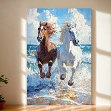 Galloping Steeds By The Seaside, Dynamic Artwork, Classic Coastal Charm