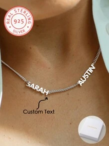 925 Sterling Silver Minimalist Egyptian-Inspired Customizable Stainless Steel Necklace, Can Customize 2-3 English Names, Dates, Numbers, Suitable For Valentine's Day, Parties, Banquets, Anniversaries, Birthdays - Multicolor - View 2