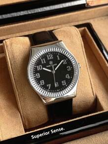 Pablo Raez 1 件男女复古手表原装迷人情侣腕表不锈钢夏季配饰银色奢华黑色柔软舒适超细纤维皮革时尚石英钟复古风格男女情侣手表带日期 50 米防水全新男女腕表运动休闲时尚馈赠朋友或家人父亲礼物适合日常生活/工作/派对装饰毕业婚礼礼物 - 黑色 - 查看 4