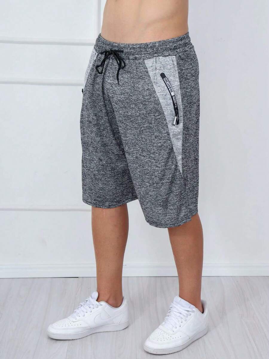 Men's Sweatshirt Shorts / Zippered Pockets / Elastic Waistband - Màu Xám nhạt - Xem 1