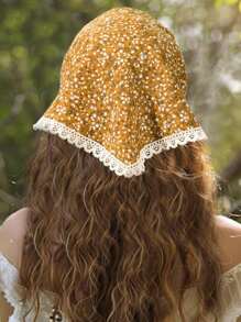 1 件波西米亚风格黄色碎花头巾，发饰头巾头巾发巾，头巾