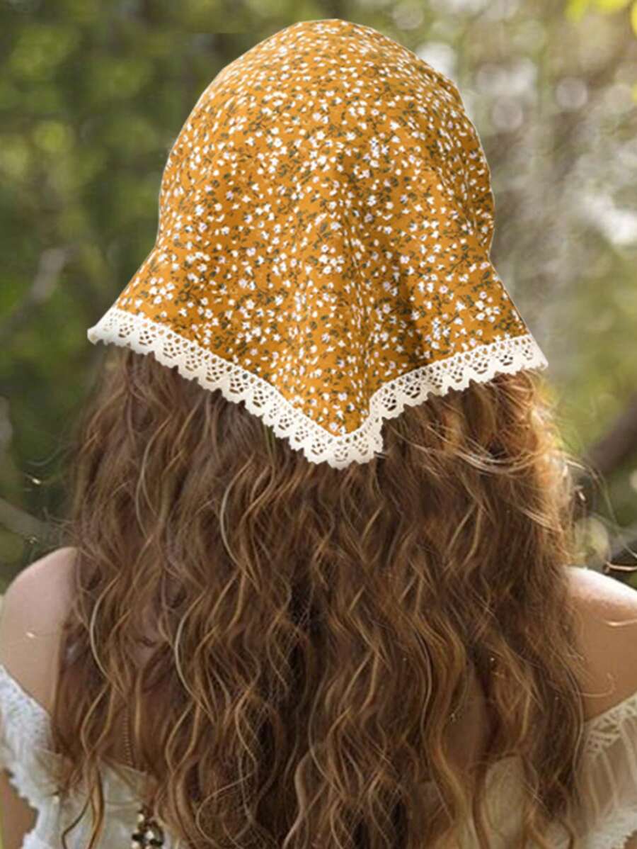 1 件波西米亚风格黄色碎花头巾，发饰头巾头巾发巾，头巾