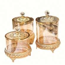 1pc European American Style Living Room Coffee Table Lace Candy Jar, Luxury Crystal Glass Storage Jar With Lid, Home Decor, Dry Flower Holder, Multi-Function Storage Box For Cleaning Swabs, Wet Wipes, Etc.