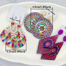 10 pares/paquete Pendientes de madera vintage con estampado colorido para mujeres, set de pendientes de pareja estilo bohemio variado para fiesta, boda, uso diario, regalos de joyería de moda, envío aleatorio