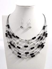 1pc Middle Eastern Style Bamboo Knot Layered Necklace & 1 Pair Glass Bead Earrings, Fashionable Jewelry Set For Women