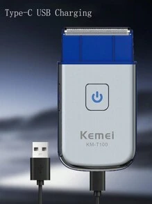 Kemei KM-T100 男士电动便携式剃须刀 USB 充电往复式剃须刀强力单刀片剃须机胡须去除器旅行剃须刀男士礼物 - 灰色 - 查看 5