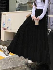 女士时尚纯色长裙，春夏 - 黑色 - 查看 3