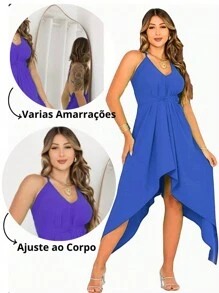 Women's Short Wrap Dress With Straps - 藍色 - 查看 2