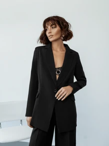 Blazer casual slim monopetto con collo a risvolto - A475 - nero - Visualizzare 1