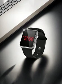 2 件/套时尚优雅方形儿童电子表黑色数字电子表带手链儿童礼物手表 - 黑色 - 查看 2