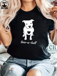 Happy Valentine'S Day Women's  Love-A-Bull Apbt Pit Bull Playera T-Shirt, Women's 220g Round Neck Casual Heavy Pure Cotton T-Shirt (1 PC)