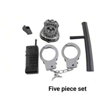 5pcs Police Costume Set, Cosplay Police Outfit For Role-Playing, Handcuffs, Walkie-Talkie, Police Badge, Whistle Props (Walkie-Talkie Model Is Random) (One Size Fits All 5 Pieces Set) (New Or Old Style Handcuffs Are Random)