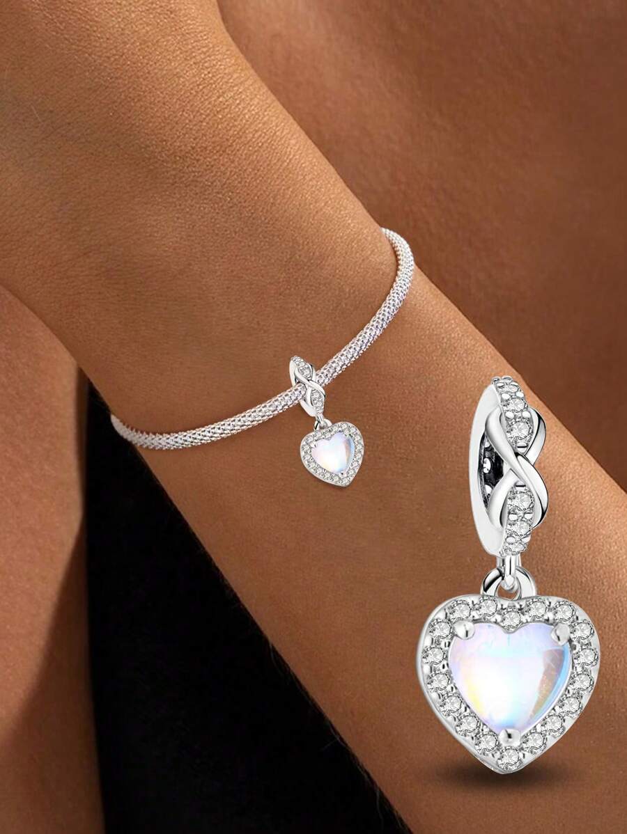 1Pc Bạc Sterling 925 Thời Trang Lấp Lánh Trái Tim Trắng Mặt Dây Chuyền Hạt Charm Phù Hợp Cho Phụ Nữ Vòng Tay Vòng Tay Làm Trang Sức Tự Làm Và Trang Phục Hàng Ngày Phù Hợp Trang Sức Trang Trí Cho Các Cô Gái Ngày Lễ Tình Nhân - yêu - Xem 1