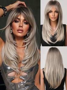 18 Inch Fashion Butterfly Haircut Gradation Gray Brown Hair Wigs Synthetic Middle Part Hair Wigs For Y2K Girls FLASH