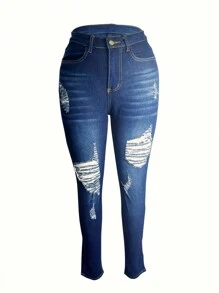 Modieuze distressed denim jeans voor dames, casual skinny broek geschikt voor uitjes en alle seizoenen, herfst/winter