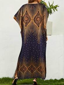 全身印花圆领连衣裙，休闲短袖宽松长裙，春夏季，女士服装，端庄 - 彩色 - 查看 2