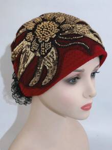 1 件女士优雅时尚网纱花朵亮片串珠拼布发带头巾，透气百搭头巾，适合户外、派对、购物 - 彩色 - 查看 13