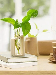 Christmas Decorations 1/2pcs Minimalist Home Office Desk Hydroponic Plant Test Tube Glass Vase,Crystal Glass Test Tube Vase In Wooden Stand Flower Pots For Hydroponic Plants Home Garden Decoration