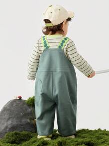mini bala Kids' Overalls Set, Quick Dry T Shirt And Suspenders, Two Pieces Outfit For Boys And Girls - Green Coffee Color - View 4