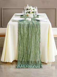 新款热奶酪桌旗褶皱面料波西米亚风格巴厘岛纱桌布婚礼派对装饰，巴厘岛纱褶皱桌布波西米亚风格乡村桌布婚礼派对晚会装饰，适用于派对、节日庆典。