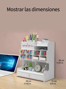 White Pen Holder And Stationery Organizer With Drawer, DIY Pencil Holder, Desk Organizer For Home, Office And School - 白色 - 查看 3