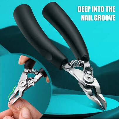 1pc Toe Nail Clipper, Thick Nail Clipper Or Ingrown Toenail Tool, Stainless Steel Pointed Toe Nail Clippers For Adults, Nipper Plier With Nail Cleaner, Rubber Handle, Black'