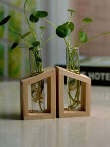 Christmas Decorations 1/2pcs Minimalist Home Office Desk Hydroponic Plant Test Tube Glass Vase,Crystal Glass Test Tube Vase In Wooden Stand Flower Pots For Hydroponic Plants Home Garden Decoration