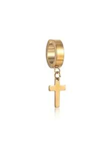 1 pieza Clip de oreja de acero de titanio con pendiente de cruz sin agujero de la oreja, estilo punk, de acero inoxidable, para hombres y mujeres, apto para uso diario y fiestas, regalo de moda a la - Clip de oreja sin piercing - Ver 12