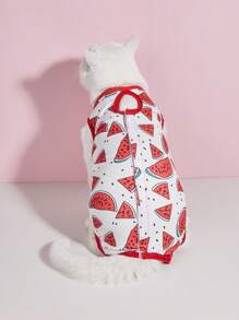1pc Soft And Thin Cat Spay & Neuter, Weaning Recovery Outfit, Flexible 4-Leg Design To Prevent Licking, Warm - Red - View 5