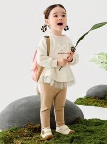 mini bala Conjunto de blusa de tul y mallas para niñas, nuevo atuendo de dos piezas para bebés de primavera