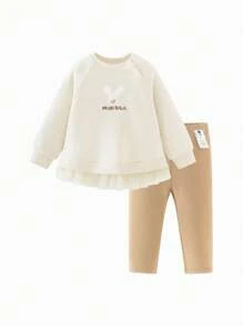 mini bala Conjunto de blusa de tul y mallas para niñas, nuevo atuendo de dos piezas para bebés de primavera