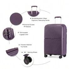 British Traveller Maleta con ruedas y candado con contraseña TSA, carcasa rígida de PP ligera, maleta de trolley de 20"/24"/28", ideal para viajes de negocios, vacaciones, equipaje de mano y facturado, para hombres y mujeres, juego de maletas de viaje resistentes