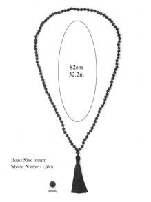 1 件波西米亚珠饰流苏吊坠长项链打结 108 颗念珠 6 毫米熔岩项链冥想瑜伽祈祷珠宝女士度假 - 黑色 - 查看 6