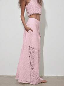 （1 件）复古花卉镂空全刺绣 A 字中长裙，优雅精致的半身裙，不含背心，哥特风，圣诞节