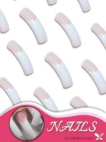 20pcs Long Curved White French Fake Nails, Classic And Minimalist White French Design, Highlighting Elegant And Sophisticated Fingertip Beauty, Includes Jelly Glue And Nail File, Perfect Nail Set For Weddings, Parties, And Everyday Styles Press On Nails