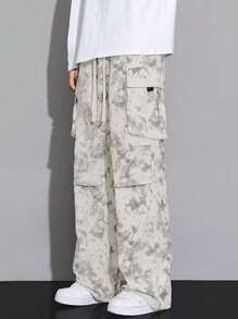 男式灯芯绒扎染休闲直筒裤，配有大口袋