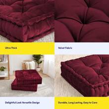 Collection Floor Pillow Large Square Tufted Decorative Cushion. Faux Velvet Fabric Ultra Thick Fill For Kids And Adults, 2 Pack, Burgundy Red 2 Count