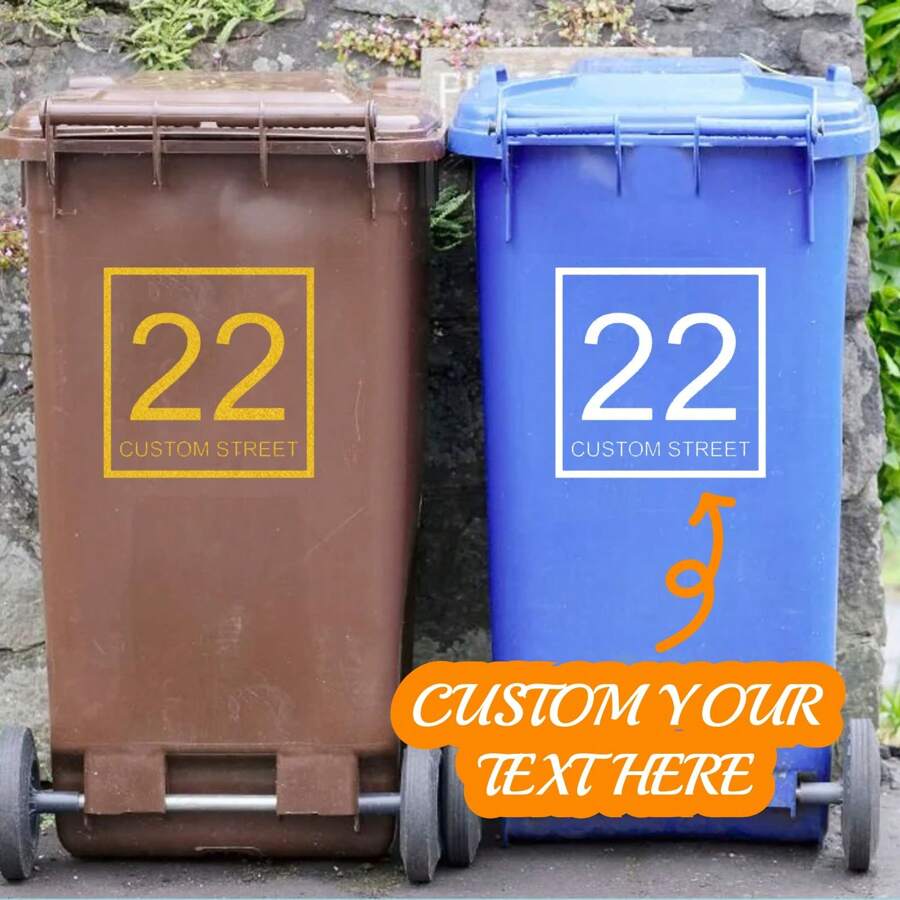 Pack Of 2 White Bin Sticker Numbers Waterproof Self Adhesive Bin Numbers For Wheelie Bins Large Numbers, Graphic Print - Multicolor - View 1