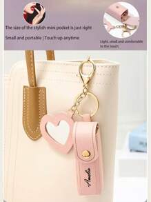 1pc Customizable Lipstick Holder, Can Customize Text, Name, Convenient Portable Lipstick Pouch With Creative Mini Mirror And Keychain, PU Leather, Suitable As Bridesmaid Gift, Birthday Gift, Grandma Gift, Anniversary Gift, Valentine's Gift, Mother's Day Gift, Best Friend Gift, Gift For Mom, Gift For Girlfriend, Gift For Her, Gift For Wife