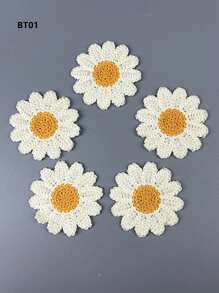 10pcs 5cm Daisy Flower Embroidery Patches, Clothing Ripped Hole Decorative Accessories - Beige - View 5