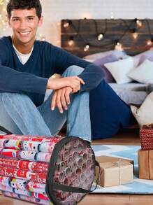 1pc Transparent Christmas Gift Wrap Storage Bag - Large Capacity Cylindrical Storage Bag, Suitable For Gift Wrapping Paper Rolls, Durable PVC Material, Dust-Proof And Space-Saving. - Black - View 11