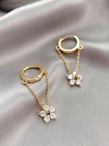 1pair Delicate, Fashionable, Sweet, Simple Flower Shaped Chain Earrings Valentines - Yellow Gold - View 1
